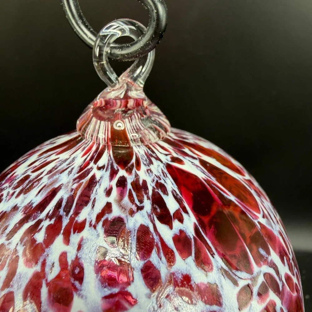 Hand Blown Glass Friendship Ball Ornament Pink‎ White Speckled Heart Stand VTG